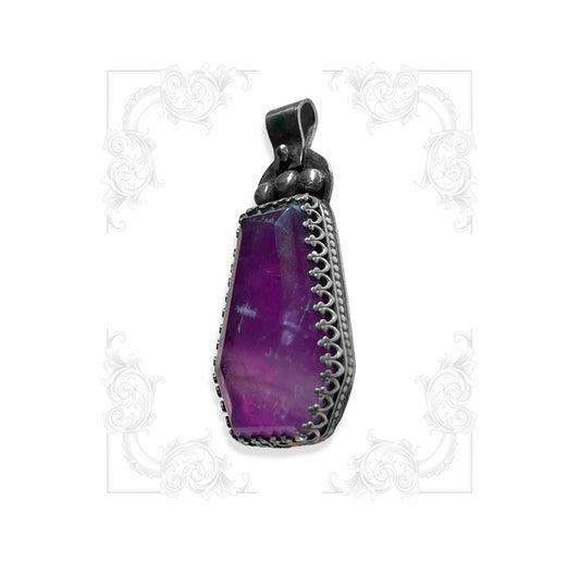 COFFIN PENDANT Sterling Silver, Amethyst stone, Handmade, Goth, Industrial, Rockabilly, Punk, Vintage style, Esoteric.