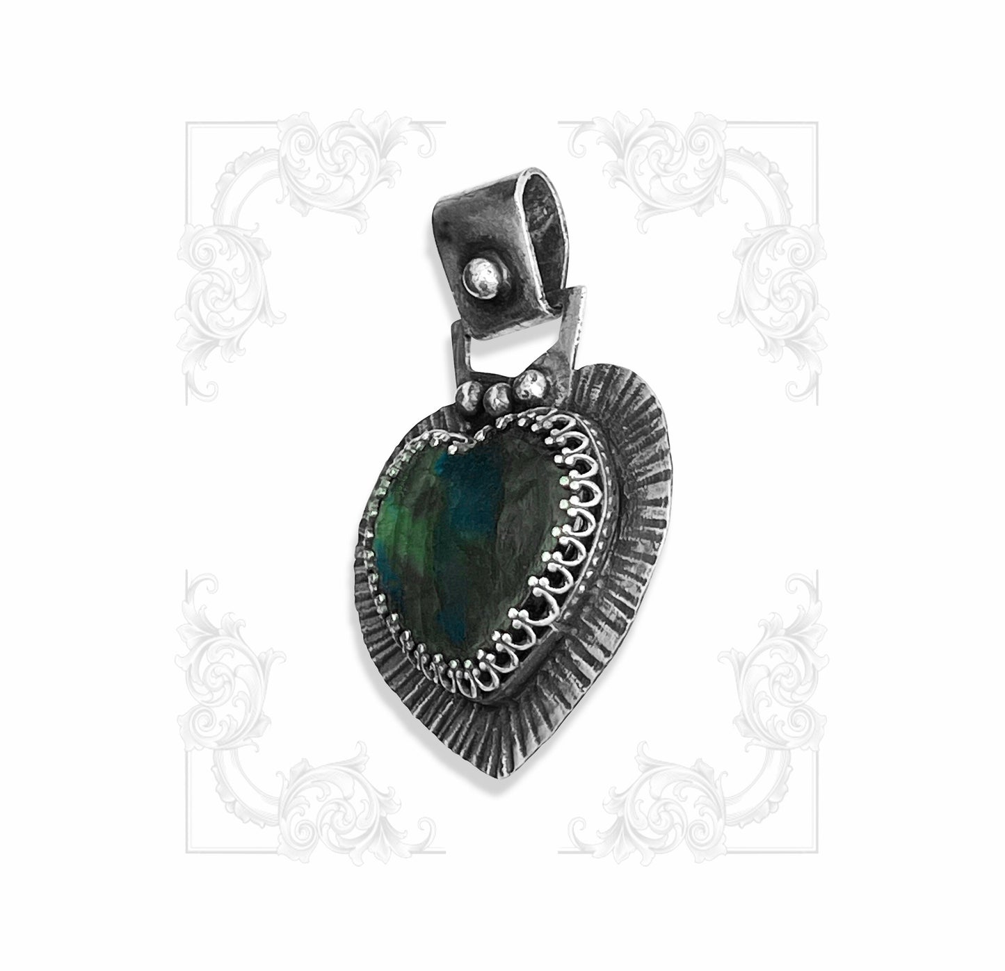 HEART PENDANT Sterling Silver, Labradorite stone, Handmade, Goth, Industrial, Rockabilly, Punk, Vintage style, Esoteric.