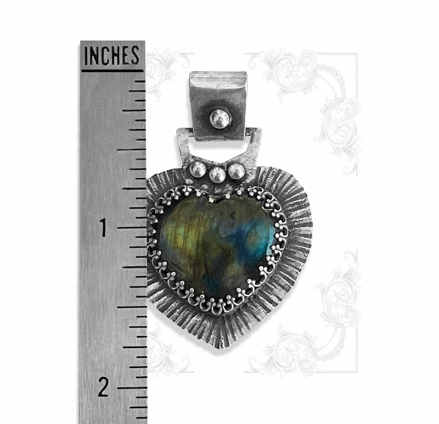 HEART PENDANT Sterling Silver, Labradorite stone, Handmade, Goth, Industrial, Rockabilly, Punk, Vintage style, Esoteric.