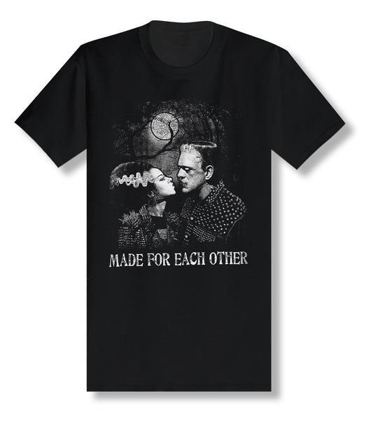 Frankenstein and Bride Monster Mash "Made for Each Other" Classic Horror Everyday is Halloween black t-shirt