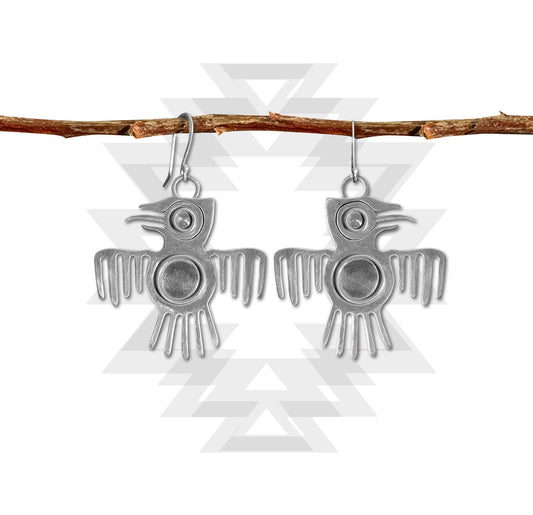 THUNDERBIRD Earrings, Sterling Silver, Handmade, Hanging, Indigenous, Tribal