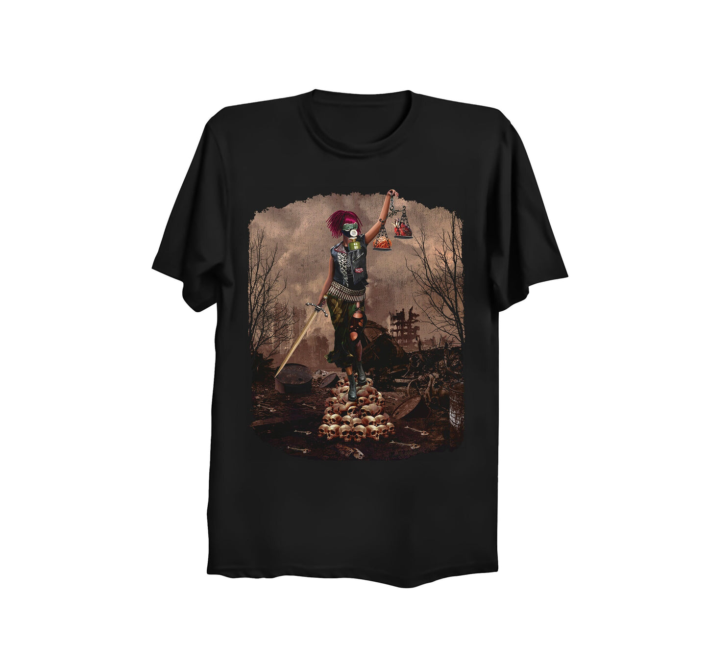 LADY JUSTICE Color print black t-shirt