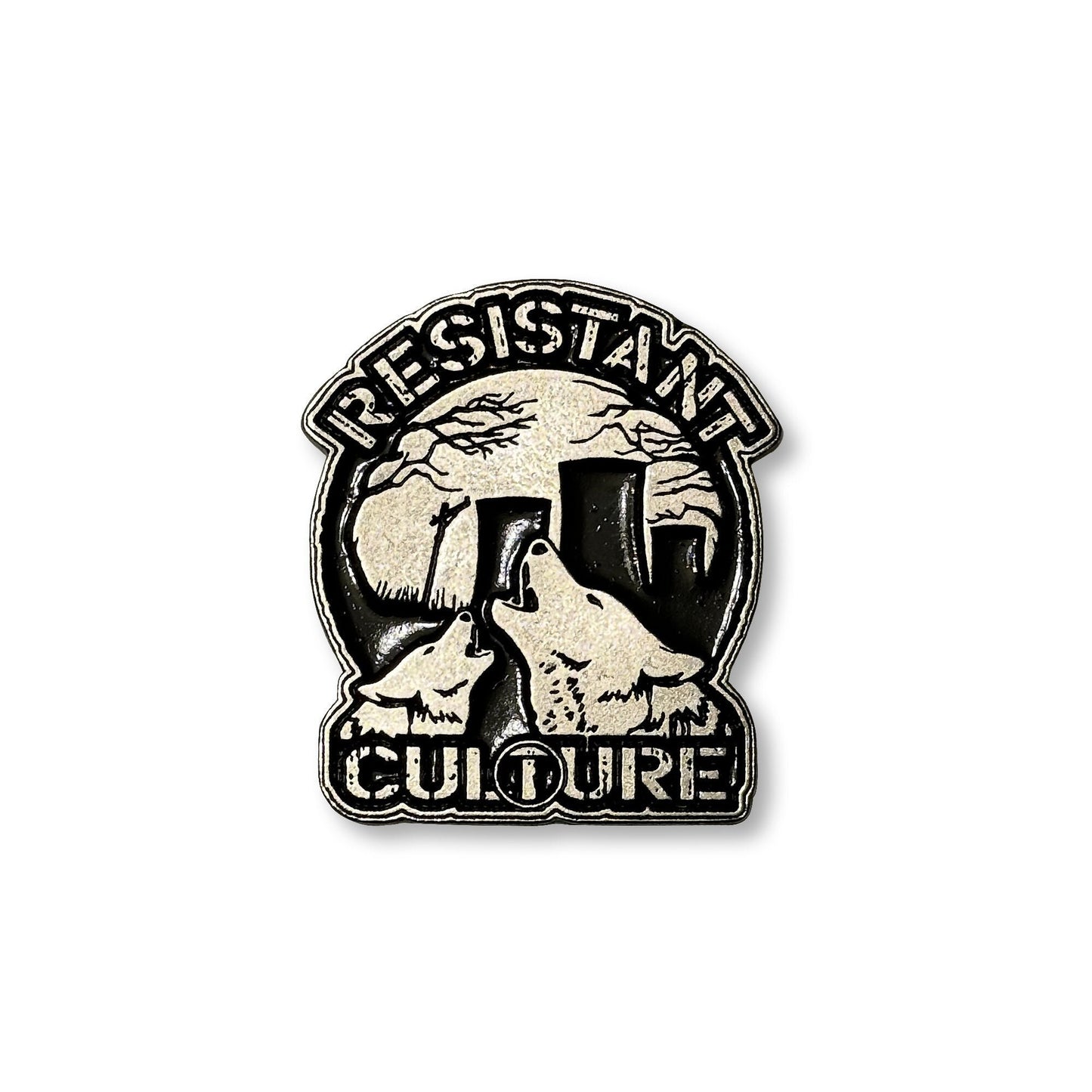 RESISTANT CULTURE "Ecocide" 1.37 x 1.75 inch metal pin with butterfly clutch