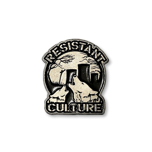 RESISTANT CULTURE "Ecocide" 1.37 x 1.75 inch metal pin with butterfly clutch
